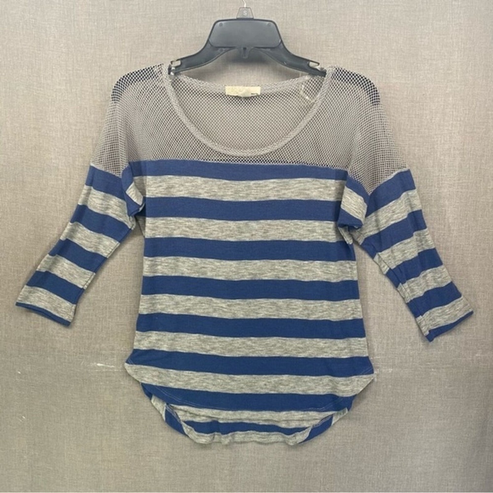 Derek Heart 3 Quarter sleeve Blue and grey striped Top fishnet Wolmen Size | M
